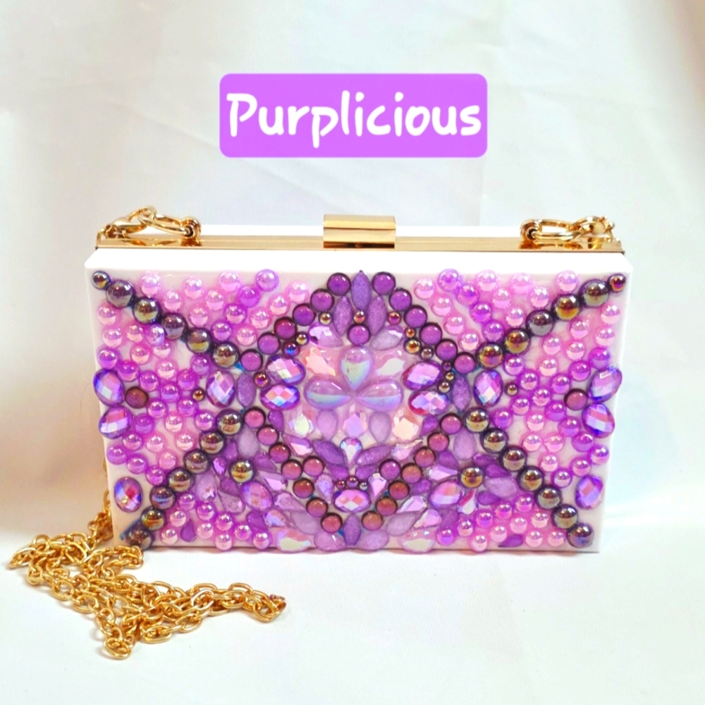 Handmade Pearl Chaos Acrylic Clutch - Purplicious